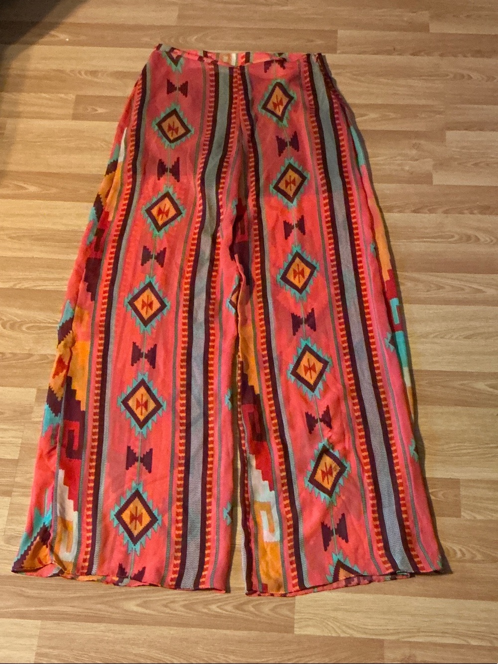 Ing Coral Aztec-Print Wide Leg Pants